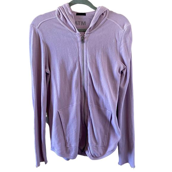 ATM Lilac Purple Cotton Full Zip Hooded Jacket Raw Hem Size Small - Picture 1 of 8